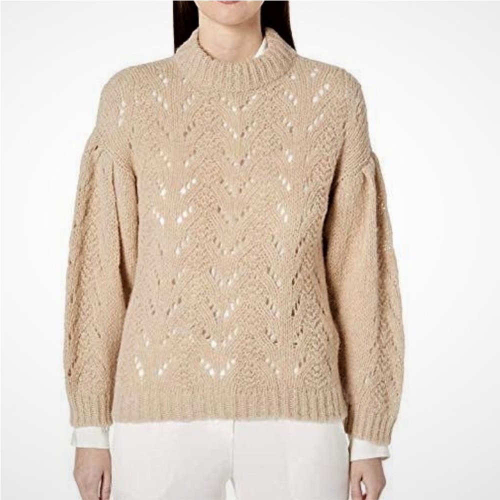 Kate Spade Pointelle Stitch Puff Sleeve Alpaca Blend Sweater